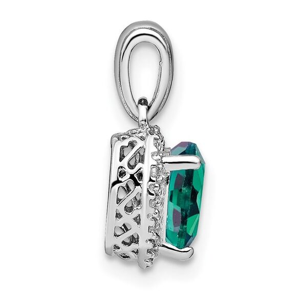 Kazi Luxury Sterling Silver Rhod-plated Created Alexandrite and Diamond Pendant
